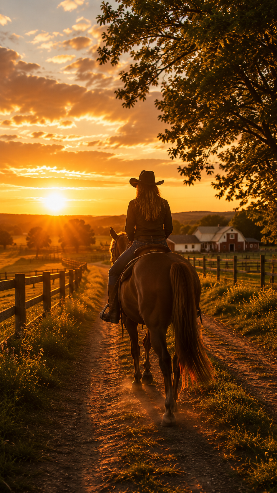 Cowboy on horseback at sunset